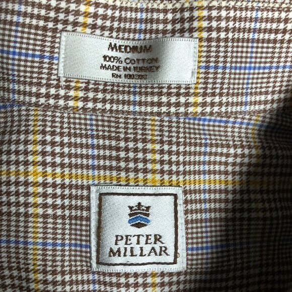 Peter Millar Shirt Mens Size Medium Brown Yellow Plaid Crown Logo Button Down - Picture 5 of 6
